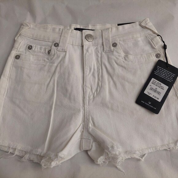 True Religion Brand Jeans White Denim Maisie High Rise Shorts NWT $129